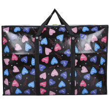 (Black Pink, 80x53x23cm) Fabric Nowoven Moving Storage Bag With Reinforced Handles For Travel Household