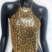 (LeopardGold,S)Crop top donna paillettes metallizzate per donna con collo a reggiseno streetwear estivo