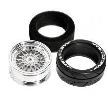 RED SPIDER 4Pcs 1/10 RC Racing Tires+12mm Hex Plastic Wheel Rims for 1:10 Racing Touring Street Car Silver