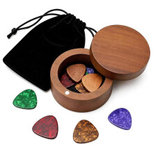 Gitarrenplektrum-Set mit 2 Holzplektren + 8 Zelluloidplektren, Drehbarem Magnetdeckel, Gitarrenplektrum-Etui Aus Holz