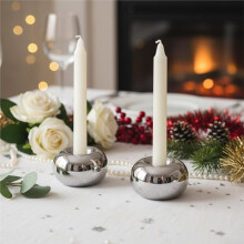 2Pc Silver Modern DoughnutShaped Candlestick Holder Small Decorative Taper Candle Holder for Bathtub Bedroom M