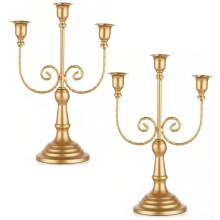 Gold 3Arm 12" Candelabra Candle Holders, Set of 2 Wedding Candlestick Holder, Theme Party Table Centerpiece Decor