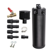 Universal 2-Port Oil Separator Reservoir Tank Aluminum Baffled Oil Catch Can with Breather Filter Drain Valve Plug