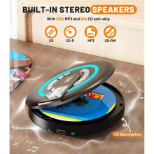 Portable CD Player with 5.3, Discman CD Player,Built-in Speakers, FM Transmitter, Anti-Skip, AUX, USB,for Car