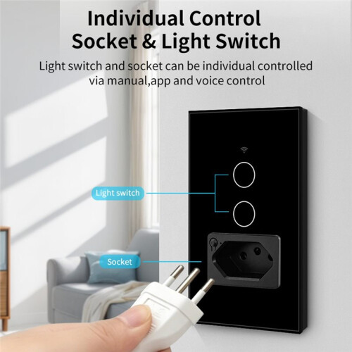 Tuya WiFi  Light 2-Way  with Brazil Socket Touch Wall   for Life APP Remote Control A BR Plug 2