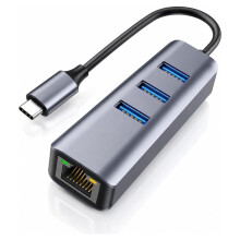 4-in-1-USB-C-Hub mit Gigabit-Ethernet-Adapter, 3 USB-3.0-Anschlüssen und Plug-And--RJ45-Netzwerkadapter für Laptop und Mobiltelefon