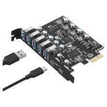 7ports USB 3.0 PCIE 1X Expansion Card 5X USB-A 2X USB-C PCI Express USB Add Cards with FL1100 Chip for Win 11 10, 1PC