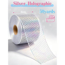 50yd Holographic Honeycomb Silver Ribbon Homecoming Mums Supplies 3in Wide,for Mums& Garters Braids, Games, DIY Crafts