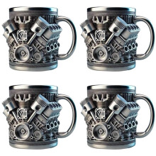 4X V8 Engines Stainless Steel Coffee Mug, Car Engine Coffee Cup with Insulated Handle for Car Lovers Gift