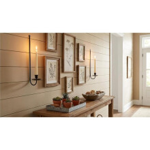 Ensemble de 2 Appliques Murales en Métal Noir, Bougeoirs Élégants pour Cheminée et Décoration