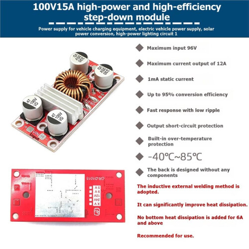 - High Voltage Step-Down Module 100V to 5V Continuous 15A High Power High Current Power Supply Regulator Module