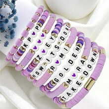 Alphabet Beaded Bracelet - Colorful Polymer Clay Heart & Letter Beads Stretchy Cord for Women & Girls