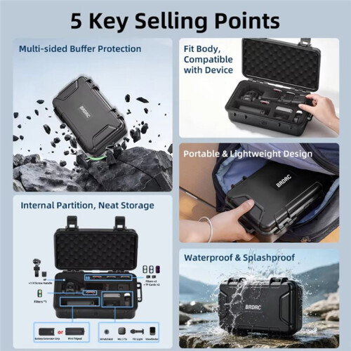 BRDRC Hard Shell Carry Case for  Osmo Pocket 4 Pro Waterproof Shockproof Storage Box Protective Carrying Bag Accessory