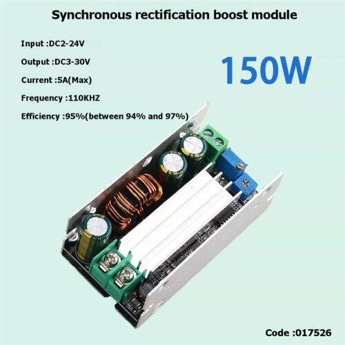 High Power Adjustable Constant Voltage and Current 5V9V to 12V24V 5A150W Synchronous Rectifier Booster with Boost Module 2