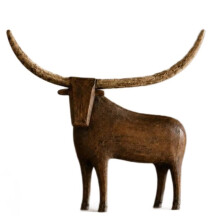 Vintage Longhorn Bull Sculpture Rustic Animal Figurine Western Style Decorative Statue for Shelf Mantel Home Decor