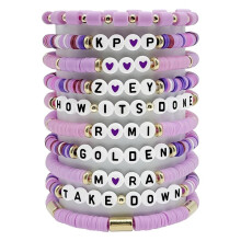 Alphabet Beaded Bracelet - Colorful Polymer Clay Heart & Letter Beads Stretchy Cord for Women & Girls
