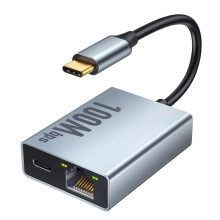 USB-C Ethernet Adapter 2-in-1 100Mbps RJ45 Network Converter for Chromecast with TV Plug and