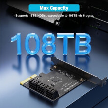 Tarjeta de Expansión  para PC, Escalable Hasta 108 TB, Tarjeta Elevadora con Conector de Panel Frontal, Compatible con Discos Duros de 18 TB, 1