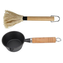 Cast Iron Sauce Pan & Grill Brush Set - Perfect BBQ Tool for Grilling Enthusiasts & Ideal Men'S Grilling Gift
