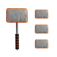 4pcs Car Telescopic Glass Cleaning Cloth with Metal Pole for Defogging and Dust Removal Interior Window Cleaner Orange