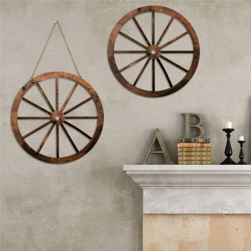 Conjunto de 4 Rodas de Carroça de Madeira de 30 cm (12 Polegadas), Decoração Rústica Ocidental para Casa e Bar