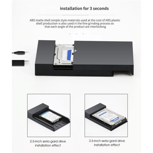 Caixa Externa para Disco Rígido  de 3,5 Polegadas com USB 3.0, Suporta HDDs de Até 10 TB, Adaptador de Alta Velocidade para PC e Laptop, Plugue 2