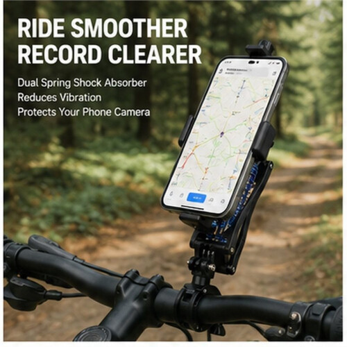 Suporte Duplo para Celular de Bicicleta com Mola, Absorve Impactos, para Guidão de Bicicleta, Compatível com Celulares 4,7 A 7,0 Polegadas em 2