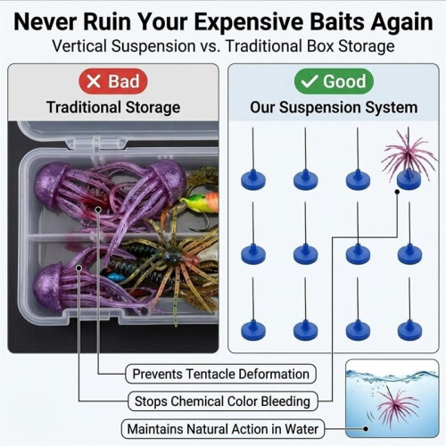 Universal Soft Bait Storage Holder System with Stainless Pins, 12Pk Vertical Pin Suspension 1