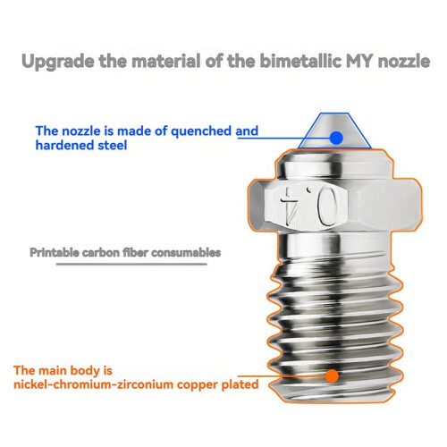 V6 Bimetallic MY Nozzle for E3D V6 3D Printer Hotend High Temperature Hardened Wear-Resistant Replacement 0.4mm 2