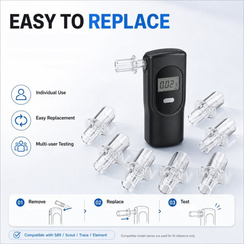 100-Pack Breathalyzer Mouthpieces, Disposable Replacement Tips for S80/S75/S70/Trace/Element/Scout, Secure Fit for Home 2