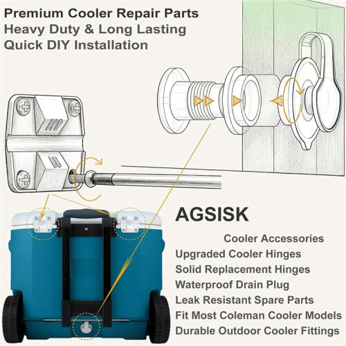 Cooler Hinge Replacement Kit 4 Hinges and 1 Drain Plug ,Cooler Plastic Hinges Cooler Standard Drain Plug Assembly 2