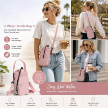 2 Pcs Water Bottle Holder Bag with Strap Insulated Crossbody Water Bottle Bag with Phone Pocket for Walking, Hiking, Gym