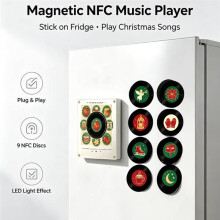 Luz Noturna Automática de Natal com Ímã de Geladeira Giratório e Função de Canto, Compatível com NFC e Tecnologia de Indução.