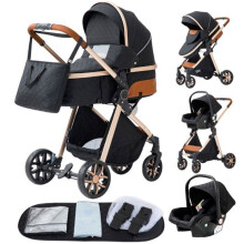Cochecito combinado trío 3 en 1-ALYIKOU-para 0-3 años-LV9-silla de auto-Posición Acostada-bolsa para bebé-Negro