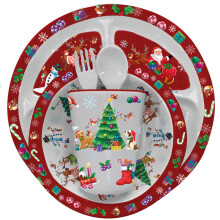 Kids Dinner Set Christmas Festive Friends Plate Bowl Spoon Childrens Tableware