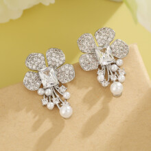 (Style D) Geometric Copper Luxe Zircon Pearl Earrings With Gold Ear Accessories Pin Women