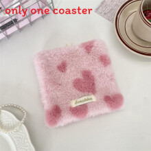 (Light Pink)Sous-verres carrés en peluche coeur pour protection table basse avec caractéristiques anti-calculose