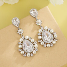 (Style A) Geometric Copper Luxe Zircon Pearl Earrings With Gold Ear Accessories Pin Women