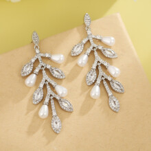 (Style B) Geometric Copper Luxe Zircon Pearl Earrings With Gold Ear Accessories Pin Women
