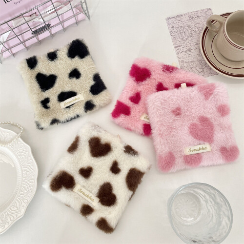 (Light Pink)Square Plush Heart Coasters For Cafe Table Protection With Features Antiscald 2
