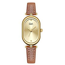 (Gold Brown) Black Classic Gold Womens Vintage Watch With Waterproof Feature Band Leather And