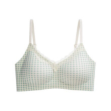 (Blue Checks, L) French Girl Lace Bra With No Steel Ring And Adjustable Back Daily Teens For
