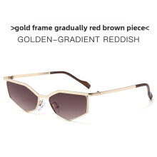 (Gold Gradient Brown)Metal Polygon Sunglasses With Uv400 Protection For Casual And Streetwear Styles