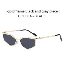 (Gold Grey)Metal Polygon Sunglasses With Uv400 Protection For Casual And Styles Streetwear