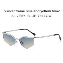 (Silver Green Brown)Óculos de sol de metal polígono com proteção Uv400 para estilos casuais e de streetwear