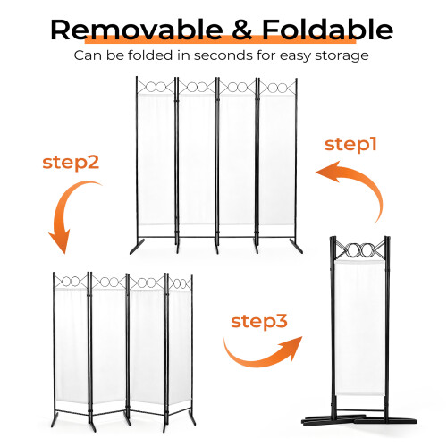 Foldable Screen Room Divider 4 Panels Home Office Off White 1PCS 2