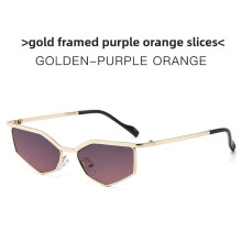 (Gold Gradient Red Grey)Metal Polygon Sunglasses With Uv400 Protection For Casual And Styles Streetwear