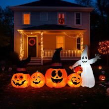 8FT Halloween Inflatable Decoration Pumpkins Ghost Long LED Lighted for Outdoor Garden Lawn Orange White 1PCS