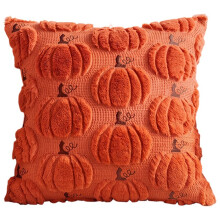 Pumpkin Quilted Plush Throw Pillow Cover 45x45cm Cozy Cushion Case for Sofa,Soft Burnt Orange Cream Pillowcases Orange