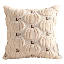 Pumpkin Quilted Plush Throw Pillow Cover 45x45cm Cozy Cushion Case for Sofa,Soft Burnt Orange Cream Pillowcases White